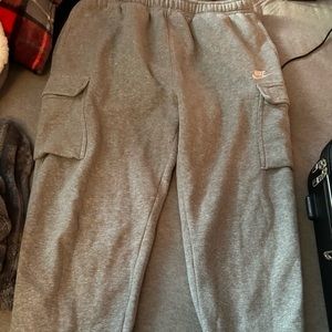 men’s grey nike fleece cargo pants, size L